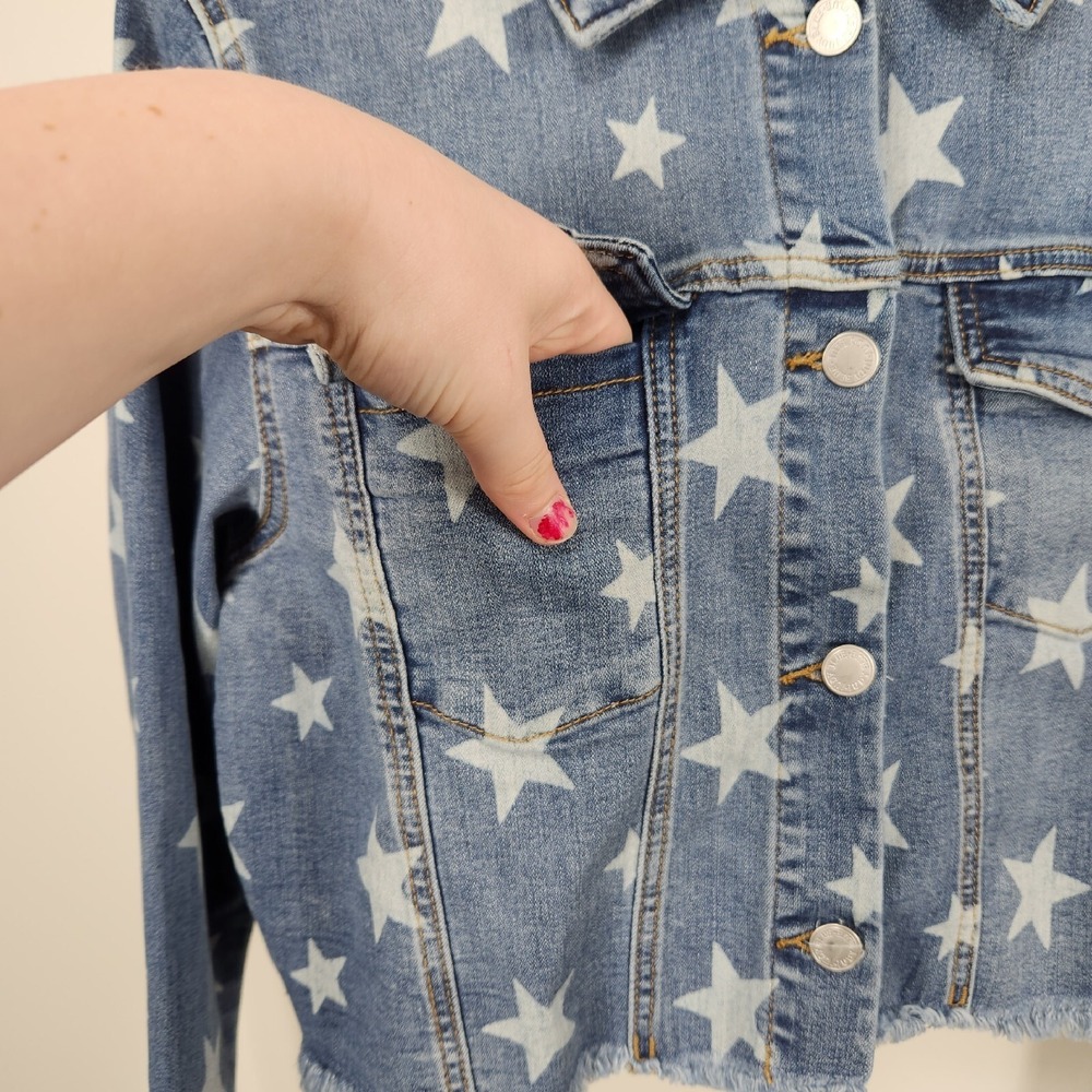 Judy Blue Cropped Jean jacket Stars Womens Medium M Denim - Picture 3 of 7